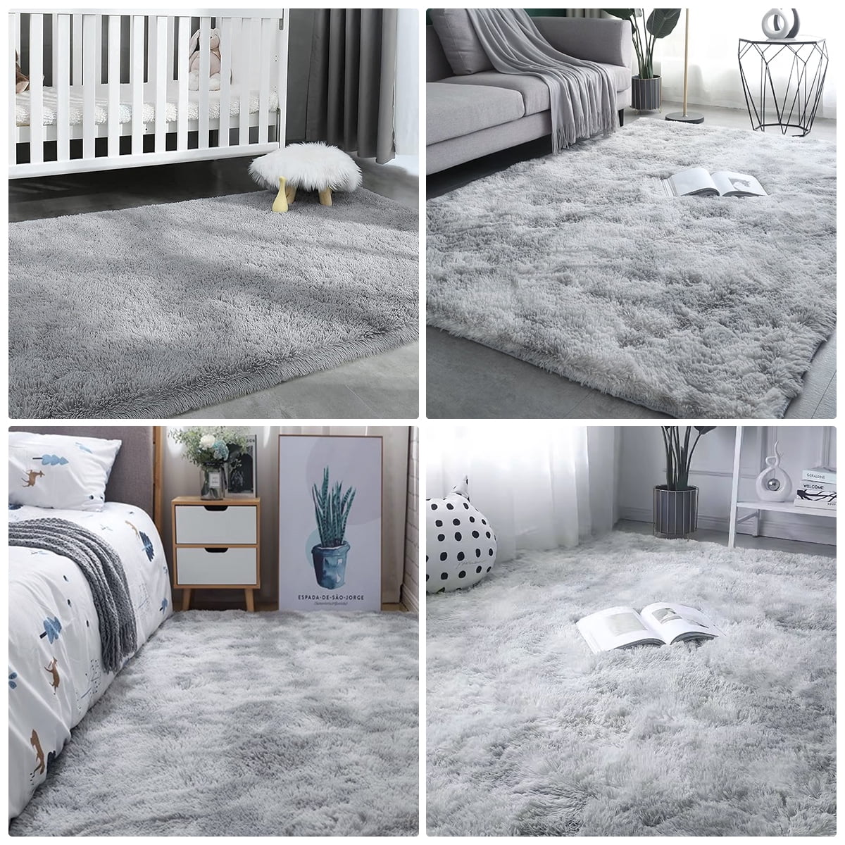 Cshidworld Area Rugs for Living Room Bedroom, 5x8 Ultra Soft Comfy Fluffy Thickened Memory-Foam Indoor Carpets, Modern Aesthetic Minimalist Carpet for Teen Adults Apartment Bedroom Home Decor, Gray