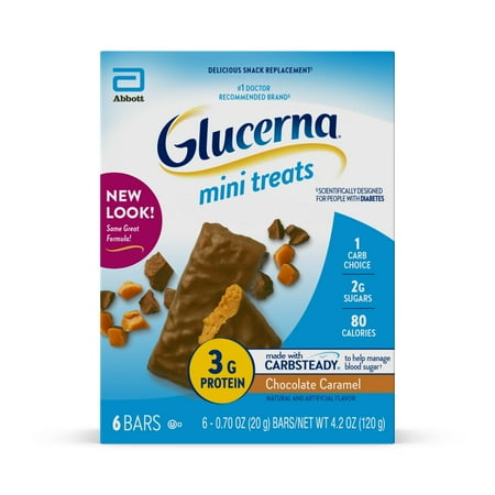 Glucerna Mini Treats Diabetic Snack, Chocolate Caramel, 6-Bar Pack, 36 Count