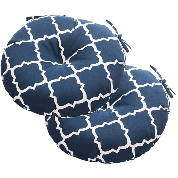 Geomentry Navy 15 Inch Round Tufted Outdoor Bistro Seat Cushions With Ties Set Of 2 Waterproof Patio Chair Pads