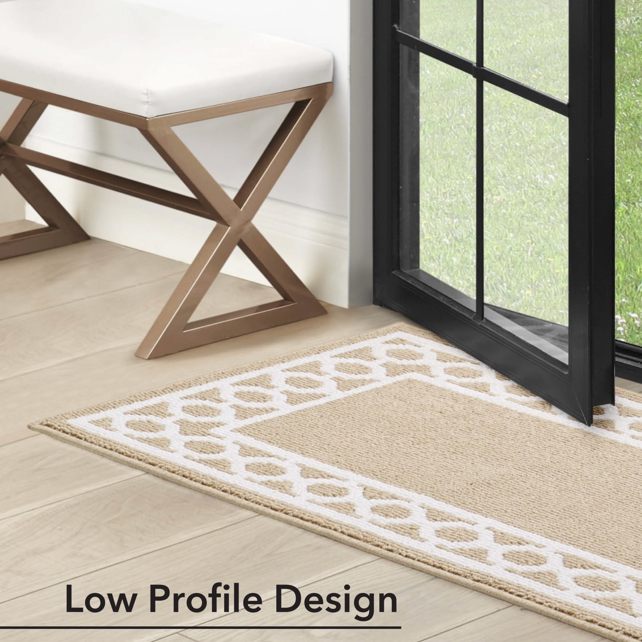 Washable Skid-Resistant Runner Rug, Trellis Border , Beige  and White , 30 " x 120"