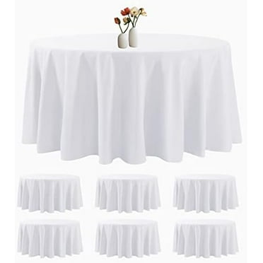 6 Pack Round Tablecloth 132 Inches White Table Cloth Stain and Wrinkle Resistant Washable Polyester Fabric Table Cover for Party, Wedding and Banquet Decoration