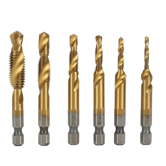 Drilling Taps, Various Sizes Drill Tap 6Pcs High Hardness Spiral Flute For Chamfering For Tapping Ti Plated