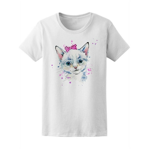 Pink Cute Cat Kitten Watercolor T-Shirt Women -Image by Shutterstock, Female Small