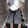 thumbnail image 4 of Pantalones cortos de mezclilla para hombre, de gran tamaño, con bolsillos, holgados, cortos, vaqueros para hombre, de gran tamaño, anchos, de lujo, nuevos, originales, XL, Emo, 4 of 5