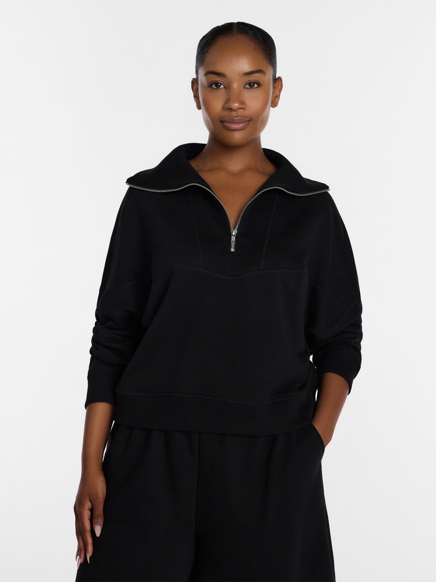 Athletic Works Women's and Women's Plus Quarter-Zip Sweatshirt, Midweight, Size XS-4X