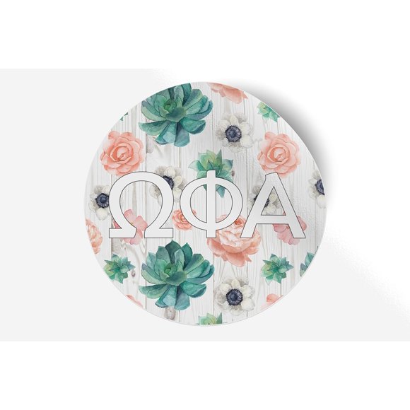 Omega Phi Alpha Autocollant Grec Sororité pour Voiture, Ordinateur Portable, Fenêtres, Produit sous Licence Officielle, Design Monogramme 5 Pouces x 5 Pouces - Succulentes Florales