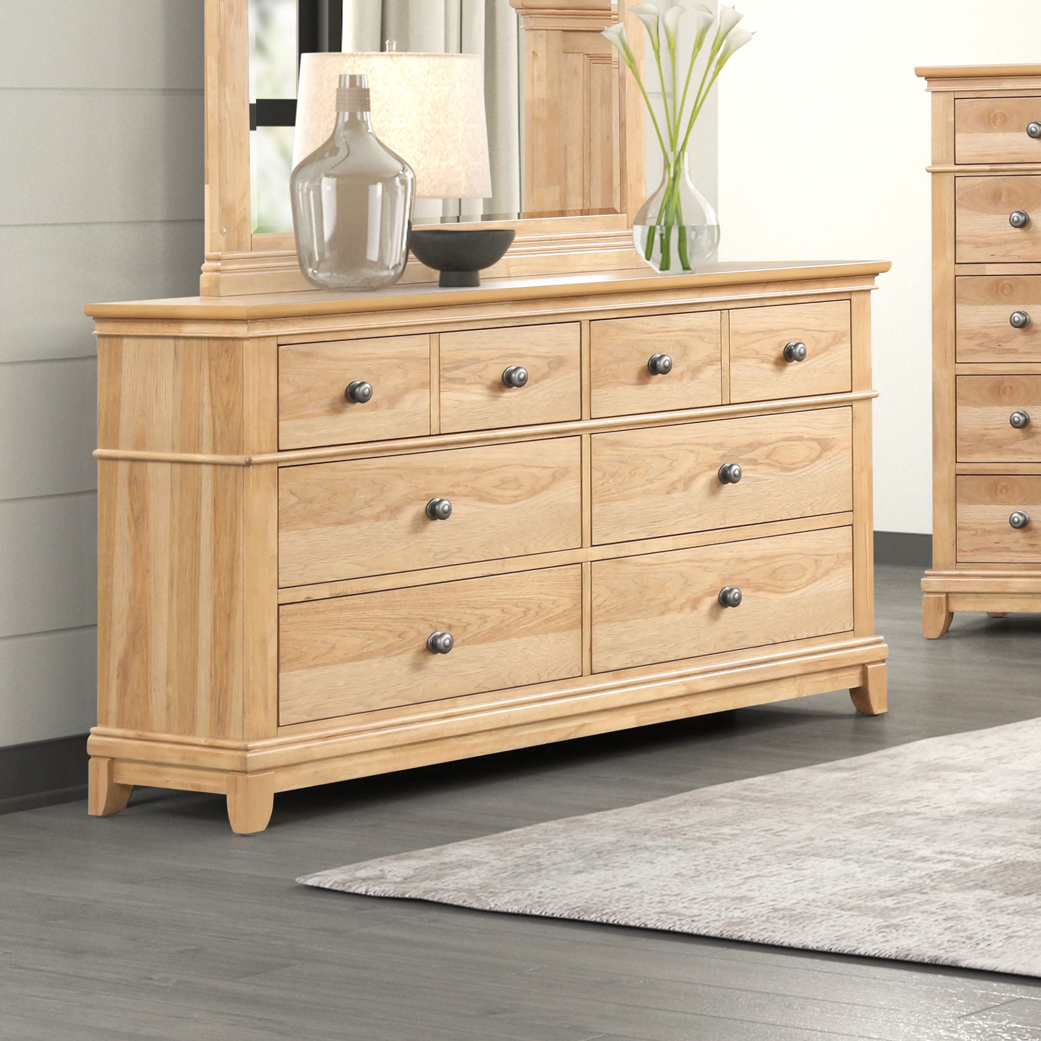 Furniture of America Stratford 6-Drawer Solid Wood Bedroom Double Dresser, Natural Oak