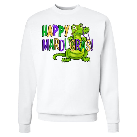 Inktastic Happy Mardi Gras Cute Alligator with Beads Adult Sweatshirt