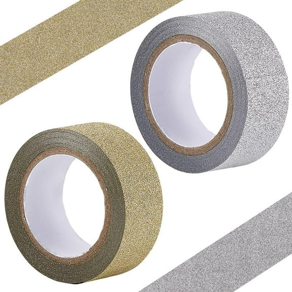 2 Rolls Silver Gold Glitter Tape 5m Foil Glitter Masking Tape Crafting Tape Sparkle Decorative Sticker Roll Tape for Festival Decoration Scrapbooking Planner Gift Wrapping