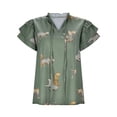 thumbnail image 4 of LUOGENLI Female T-shirts for Womens Womens Casual Chiffon Tops Summer Ruffle Short Sleeve Drawstring V Neck Leopard Print T Shirts Blouse Tee T-shirts Womens Big and Tall Valentines Green S, 4 of 6