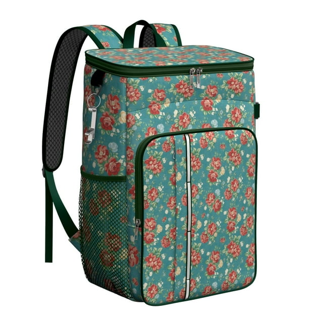 Bloom Print Floral and Skull Design Backpack Cooler - 20L High Capacity, Long-Lasting Insulation for Summer