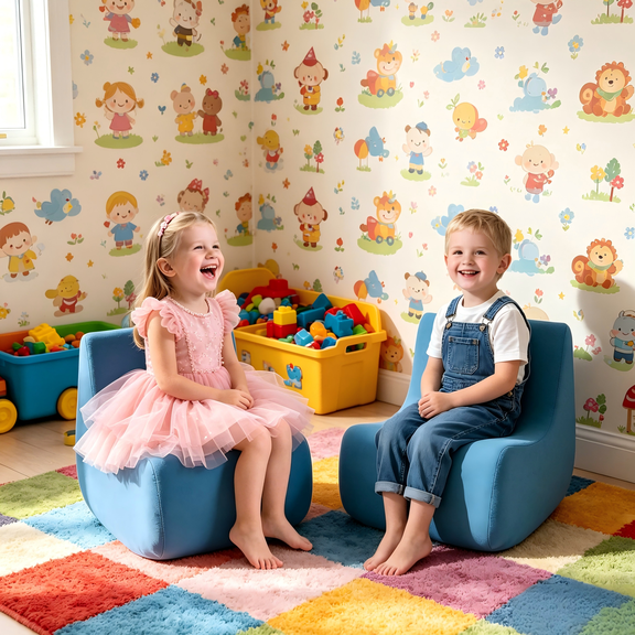 Frxeyaliz Kids Lounge Chair, Toddler Foam Sofa with Curved Backrest, Durable Washable Chenille Material for Children 1-3 Years Indoor Use