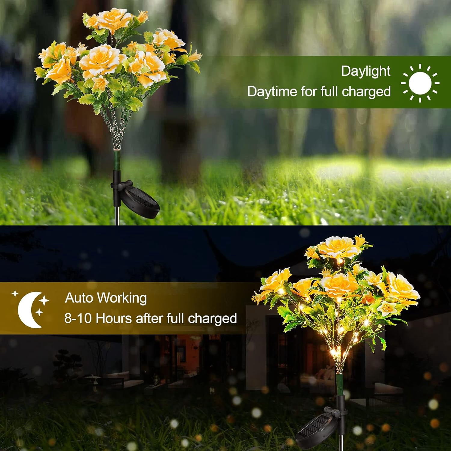 Uiz Merueh Solar Lights Outdoor Decorative, Solar Garden Lights with Carnation Flower, Solar Flower Lights Outdoor Garden Waterproof IP65 - Gardening Gifts for Women