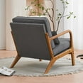 thumbnail image 3 of Tcbosik Accent Chair, Mid-Century Modern Lounge Chair with Linen Fabric Upholstery and Solid Wood Legs, High-Density Foam Seat, Lumbar Pillow Support, Compact Armchair for Small Space (Dark Gray), 3 of 9