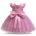 thumbnail image 7 of Girls' Dresses Toddler Fly Sleeve Dresses Pearl Decoration Solid Color Bowknot Birthday Wedding Party Princess Dress Size 5 Y-6 Y, 7 of 7
