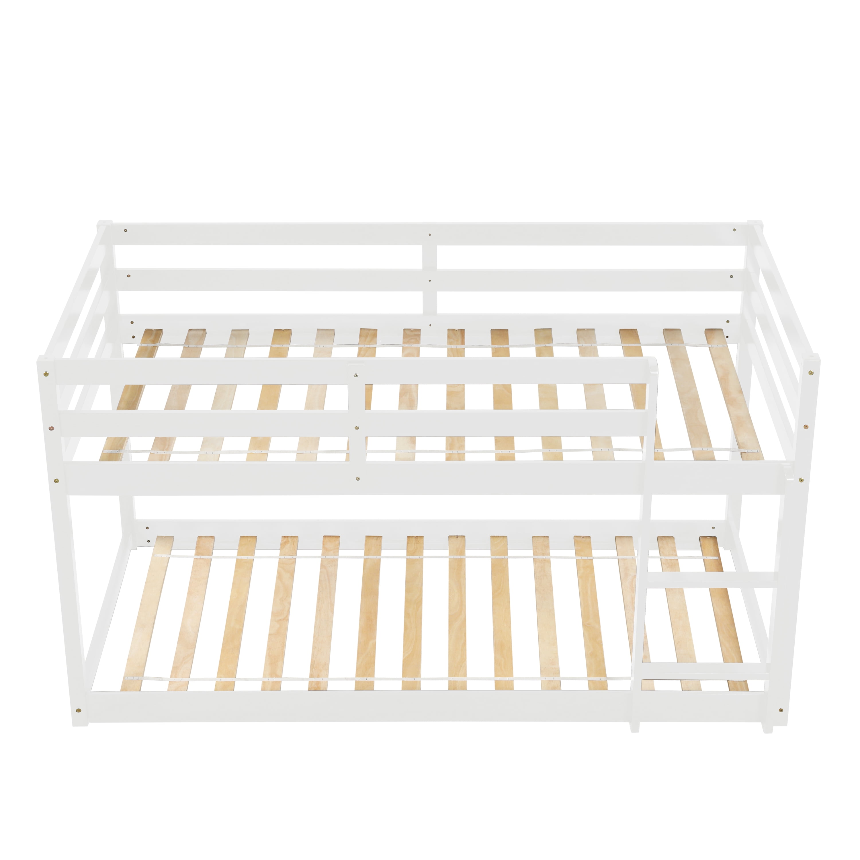 Miniyam Twin over Twin Low Bunk Bed for Kids Boys Girls, White