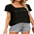 thumbnail image 2 of T-shirt pour Femmes à Encolure Carrée, Manches Courtes, Jacquard, Coupe Ample, Hauts d'Été, 2 of 5