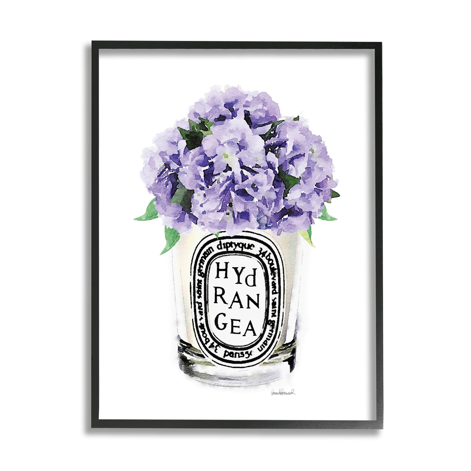 Purple Watercolor Detail Hydrangea Flower Text Design Beauty & Fashion Painting Framed Art Print Wall Art