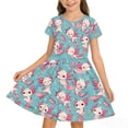 thumbnail image 2 of Rggeeun Toddler Girls Dresses Cartoon Cute Character Print Short Sleeve Crew Neck Knee-Length Loose Fit Soft Fabric With Ruffle For Outdoor Activities Stylish Sundress,Sky Blue,9-10 Years, 2 of 5