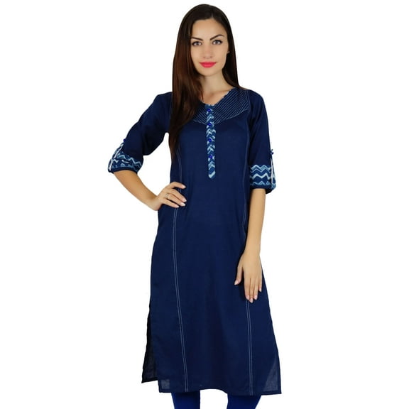 Bimba Women Kurti 3/4 Sleeve Casual Kurta With Pockets Straight Tunic Blouse