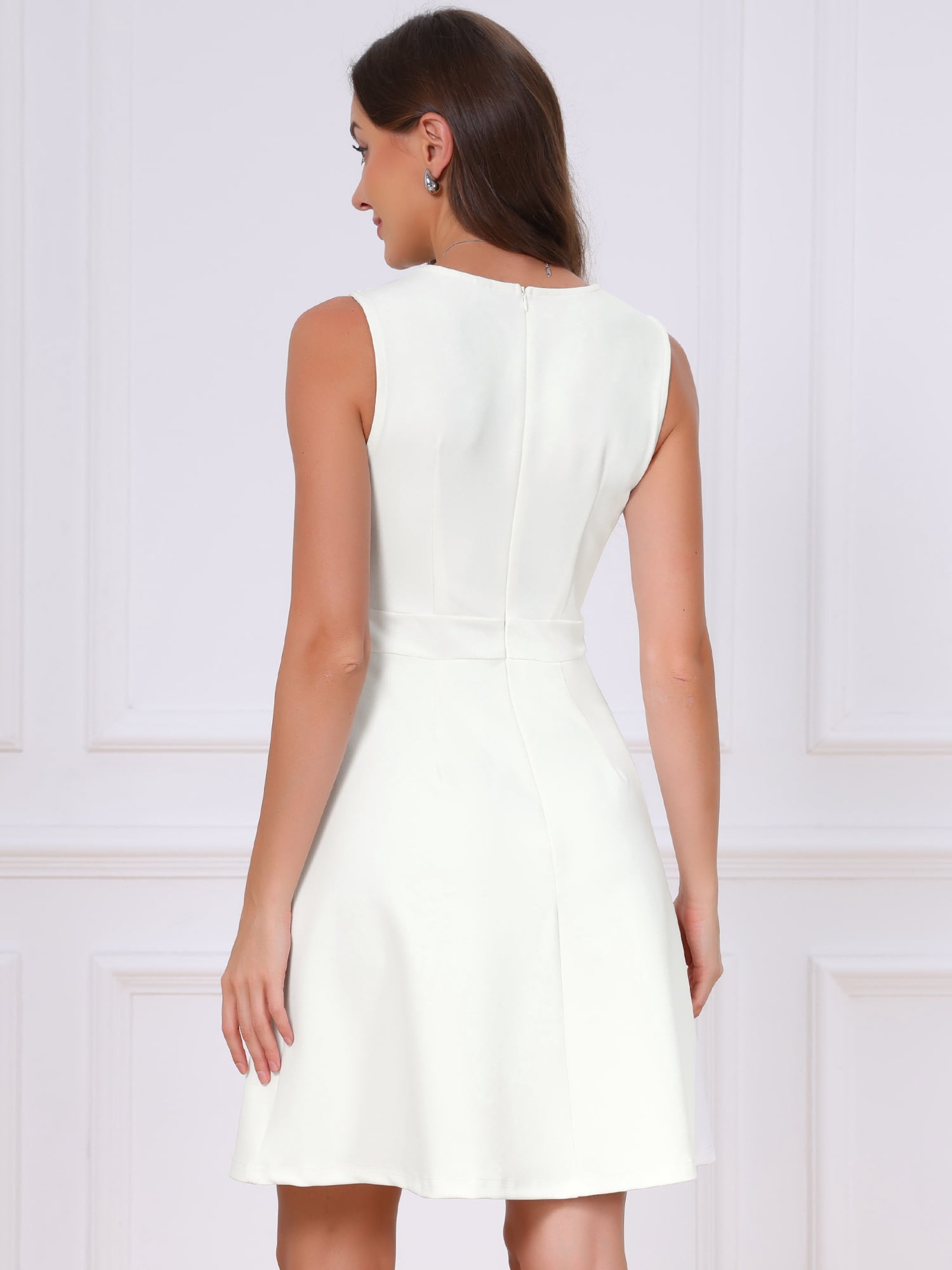 DARING DIVA Women's Elegant Sleeveless A Line Work Dress M Cream White