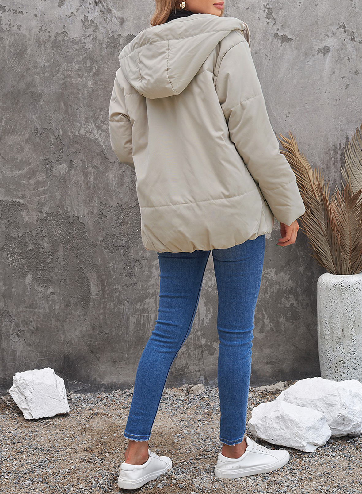 SHEWIN Women's Hooded Puffer Jacket Short Coat photo 4
