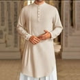 thumbnail image 2 of hotojiny Mens Long Sleeve Robe Casual Curved Hem Henley Shirt Big and Tall Pleated Linen Long Tops M-3Xl, 2 of 7