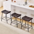 thumbnail image 3 of 25" Saddle Counter Stools Set of 3, Tufted Faux Leather Counter Height Bar Stools with Metal Legs for Kitchen Island, Black Brown, 3 of 12