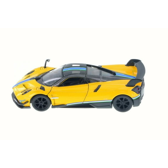 2016 Pagani Huayra BC with Decals Hard Top, Yellow/Blue Stripe - Kinsmart 5400DF - 1/38 Scale Diecast Model Toy Car (Brand New but NO BOX)