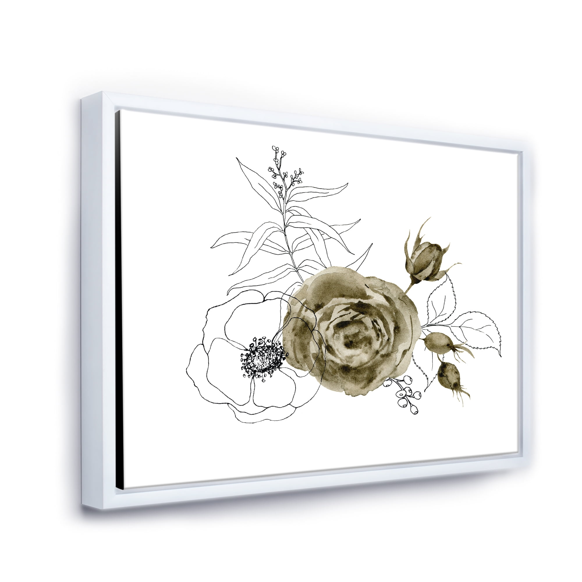 Designart 'Eucalyptus Branches With Anemone Bouquet Flower I' Traditional Framed Canvas Wall Art Print