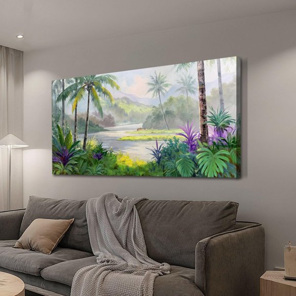 Acocifi Large Tropical wall art Living Room Green Canvas Painting Palm Tree Picture, Rainforest Landscape Nature Scenery Textured Artwork Framed for Bedroom Bathroom K
