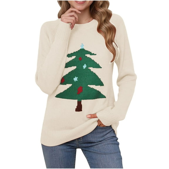 Christmas Tree Sweatshirt for Women Long Sleeve Pullover Holiday Graphic Tops Winter Casual Crewneck Sweater