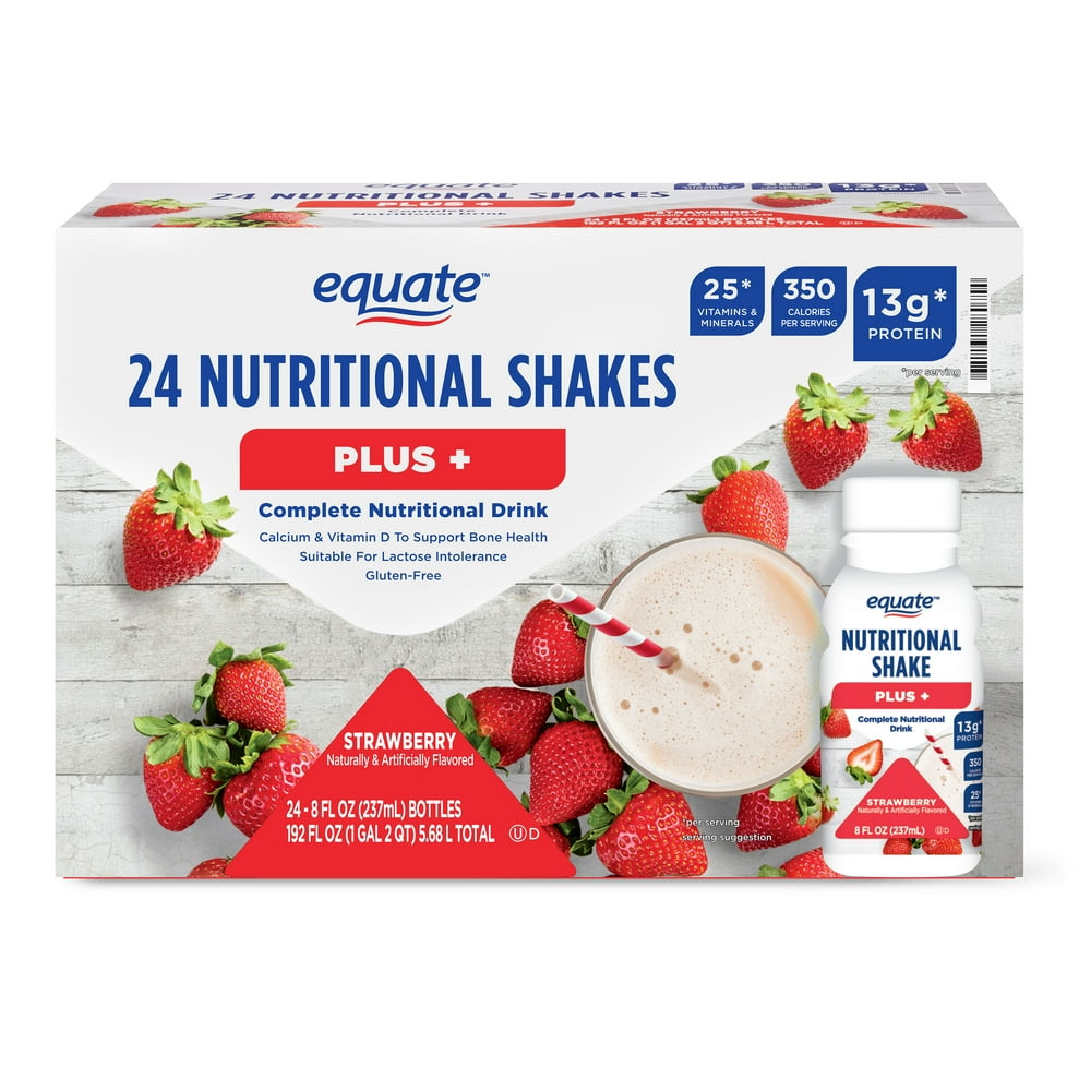 Equate Plus Nutritional Drink, Strawberry, 8 Fl Oz, 24 Ct