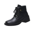 thumbnail image 3 of Women Boots Chunky Heel Round Toe Lace-up Ankle Short Boots Women Trendy Casual Outdoor Dressy Winter Warm Shoes Black 6.5, 3 of 10