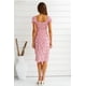thumbnail image 4 of Cismea - Maxi Vestido de Verano para Mujer, Informal, Bohemio, Floral, Cuello en V, Manga Corta, Dobladillo con Volantes, Dividido, Vestidos Largos de Playa（Rosa） Cismea falda, 4 of 5