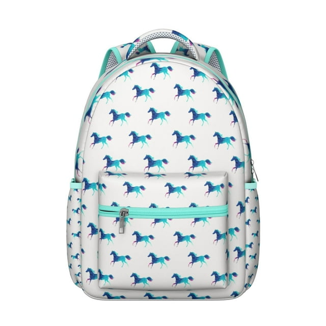 Farm Horse Student School Backpack Floral Pattern with Cute Pony and Rainbow Print Retro Rural Design Book Bag