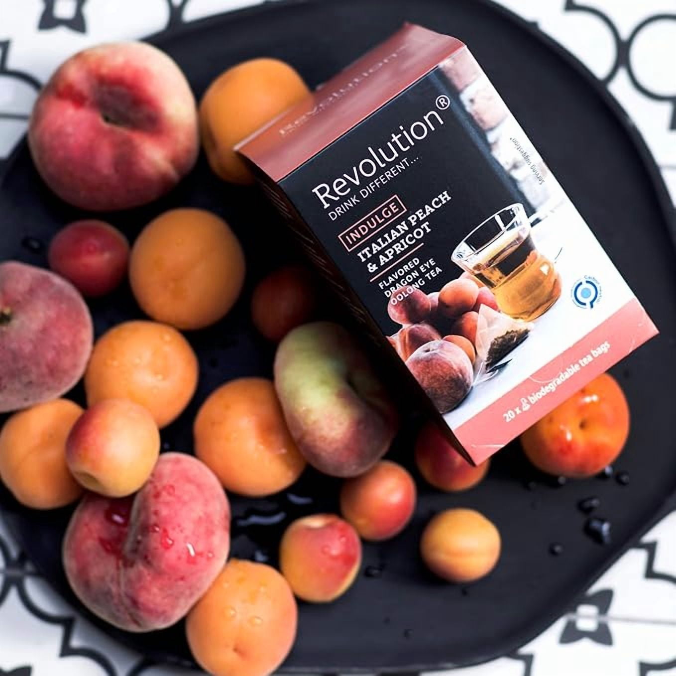 REVOLUTION TEA® Dragon Eye Oolong Tea Bags [THE ORIGINAL] - INDULGE Italian Peach & Apricot Oolong Tea - Premium Dragon Tea Bags - Oolong Black Tea Organic Biodegradable - 20 Bags