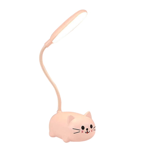 OULII Kid Kitten Table Lamp Pink Plastic 360Degree Adjustable Night Lamp 1Set