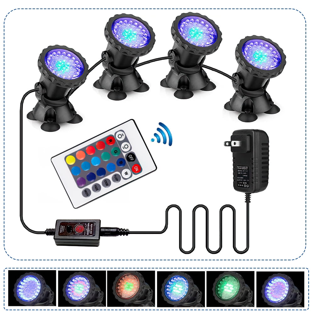 Zengest 4 Sets Pond Lights Submersible Lights with Timer IP68