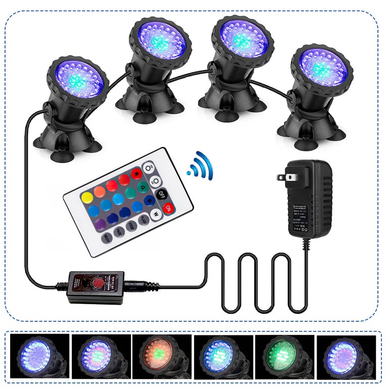 4pcs 12V Underwater Garden Fountain Fish Tank Pool Pond 36 LED Decor Spot  Light