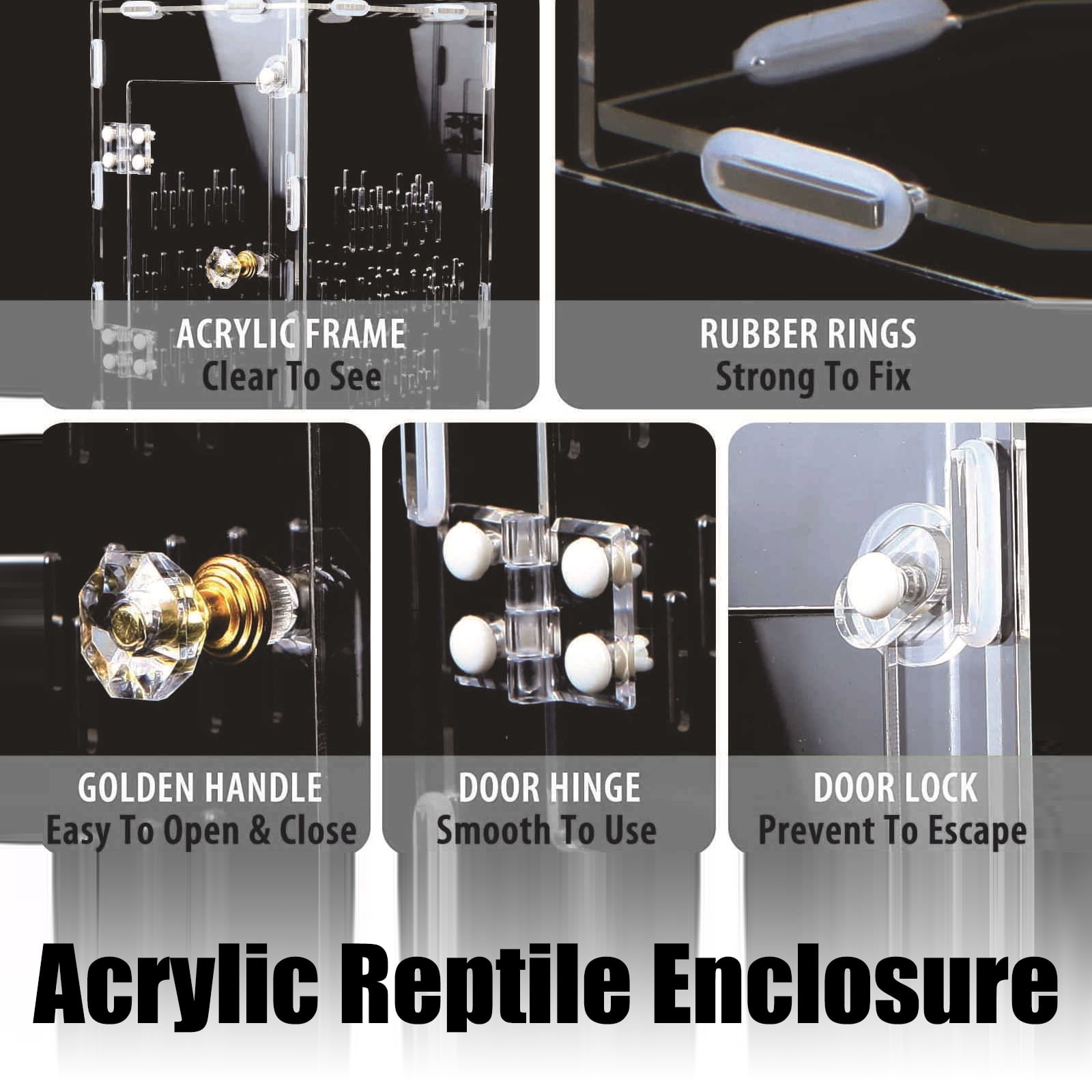 Acrylic Reptiles Enclosure House with Impacts Resistant Full Visual and AirflowS for Health Pet Habitats Terrariums