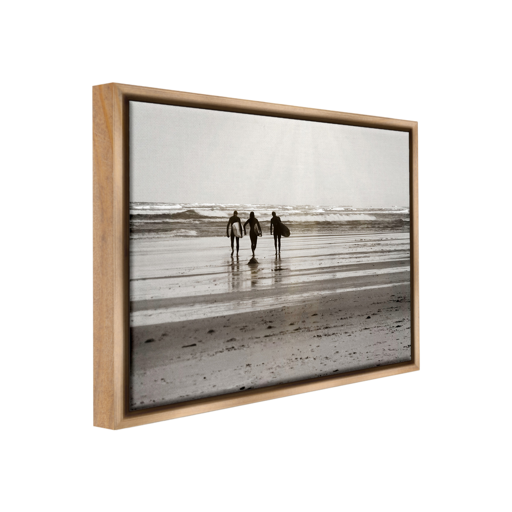 Stupell Industries Strolling Surfer Friends Landscape Photography Brown Floater Framed Canvas Art Print Wall Art, 31 x 25