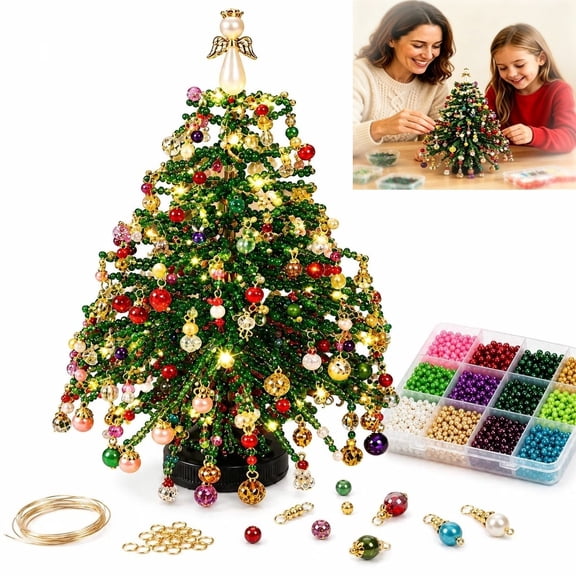 Jingle Beads Christmas Tree, DIY 3D Crystal Craft Kit with Warm LED Light, Easy Assembly Holiday Decor for Home Office Desk