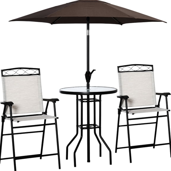 Beige Patio Dining Set with Folding Chairs | Enhances Garden and Deck Ambiance | Stylish and Practical