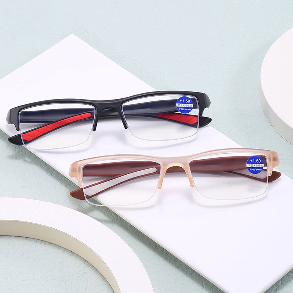 3 Pack Mens Half Rimless Sport Reading Glasses +1.5, Plastic Readers 1.5