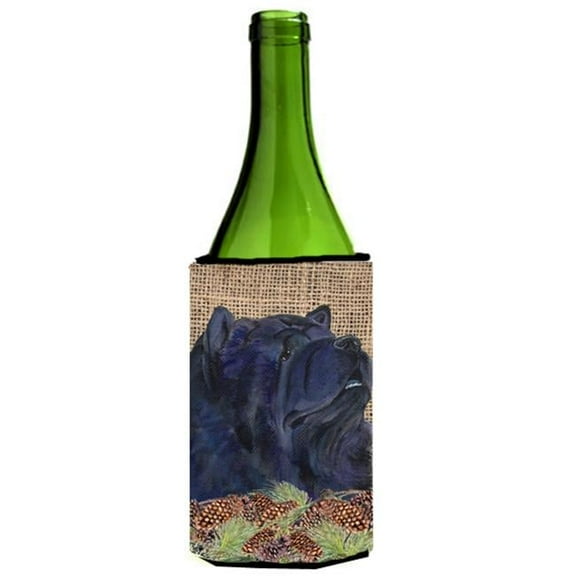 Chow Chow on Faux Burlap with Pine Cones Wine bottle sleeve Hugger 24 oz.