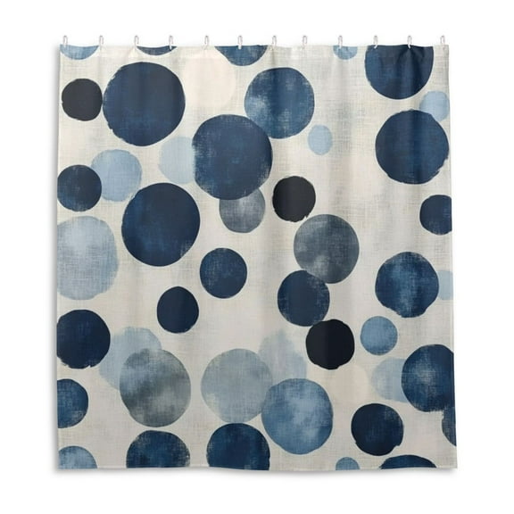 Blue and Gray Circle Shower Curtain Liner 66x72 Inch Waterproof Shower Curtains Decorative Bathroom with 12 Pack Hooks