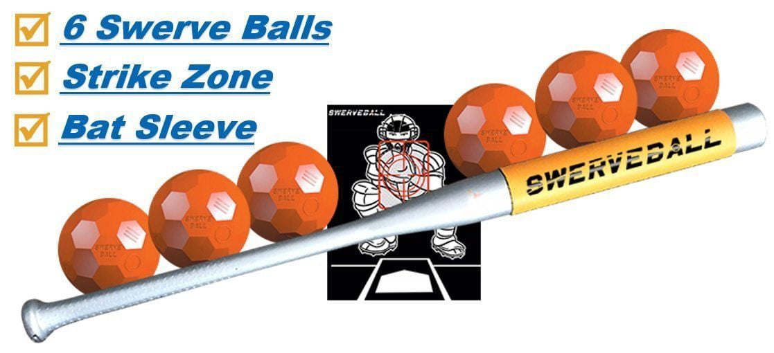 Swerve Ball Plastic Baseball Combo Starter Set Including 6 Swerve Balls, Strike Zone, Sweet Spot Bat Sleeve, and Swerve Ball Pitching Guide