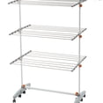 thumbnail image 2 of Foldable Rolling 3-Tier Clothes Laundry Drying Rack with Stainless Steel Hanging Rods, Collapsible Shelves and Base for Easy Storage, Made-in-Korea, Premium Size, Orange, 2 of 6