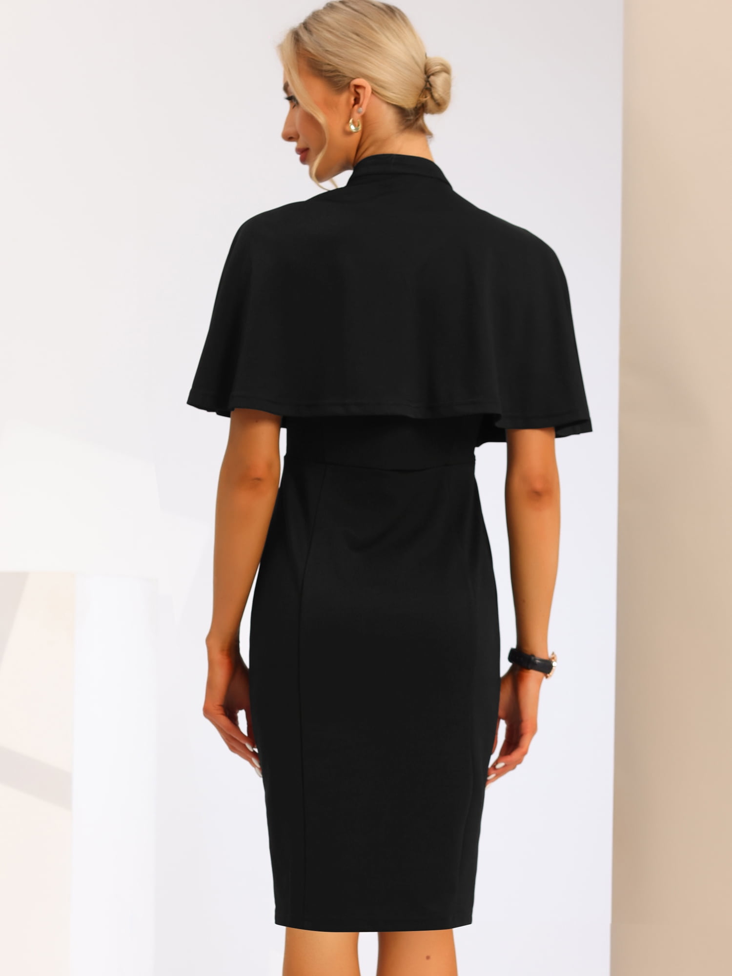 DARING DIVA Elegant Double Breasted Two Pieces Cape and Dress Sets S Black